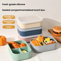 Boîte à lunch en silicone à 3 compartiments, boîte bento étanche, récipient de stockage alimentaire, récipient portable pour la préparation des repas
