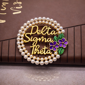 เข็มกลัดเครื่องประดับสตรี ดีไซน์ใหม่ทันสมัย สำหรับชมรมนักศึกษาหญิง เดลต้า ซิกมา เธต้า ประดับมุก 2 แถว สีม่วงกรีก DST ปี 1913 - Product Image 4