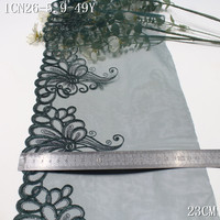 Dentelle brodée en tulle rouge de 22 cm avec fil métallique scintillant, grande broderie florale en maille, bordure en dentelle, en stock pour robe