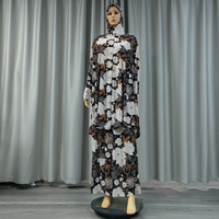 Vente en gros 6 couleurs 4 tailles par douzaine ensemble deux pièces imprimé de fleurs Hijab Abaya islamique musulman femmes prière vêtements quotidiens robe Caftan
