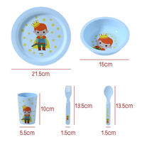 Ensemble de vaisselle pour enfants avec un design mignon d'animaux, assiette ronde, bol, fourchette, cuillère et gobelet à eau, 5 pièces