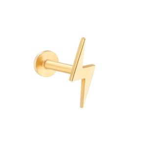 Venta al por mayor 14K oro sólido piercing joyería Sun Moon Star Lightning internamente roscado Labret Stud cartílago 14K oro sólido muelle - Product Image 5