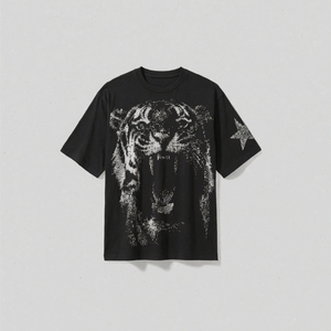 Short formel ample pour homme, 230g, en tissu mélangé, style Hip Hop Vintage foncé, avec détails Lion King Star Hot Drill, anti-boulochage - Product Image 2