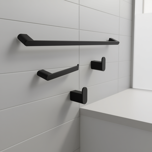 Bathroom <b>Hardware</b> Set 5 Piece Matte Black Wall Mounted Zinc Alloy Minimalist Design - Product Image 2