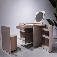 Miroir de luxe italien minimaliste et léger en bois massif vert émeraude avec table de toilette réglable, parfait pour
