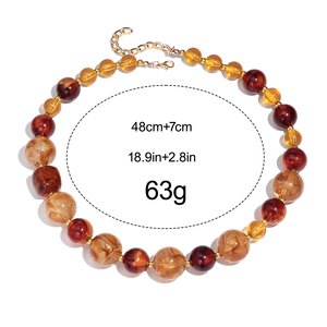 תכשיטי מסיבה וינטג' סתיו חורף שרשרת ענבר שקופה צהוב-חום אקריליק עגול חרוזים שרשרת מתנה - Product Image 5