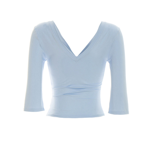 Viviblook C26TP140 T-shirt décontracté pour femme, couleur unie, col en V, crop top pour femmes - Product Image 5