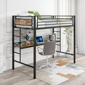 Cama Alta de Acero Premium con Escritorio, Diseño Moderno que Ahorra Espacio, Cama Alta para Adultos, Estructura Metálica Resistente, Fabricante de Camas - Product Image 1
