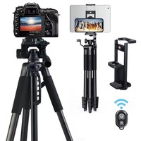 Trépied professionnel pour appareil photo reflex numérique, portable, en aluminium, 3366, pour selfie et diffusion en direct, avec fixation TMount, 1,4 m, pince pour téléphone et tablette, niveau à bulle, charge maximale 3 kg