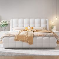 Ensemble de lit en tissu style crème, design minimaliste, lit king size 1,8 m avec rangement, lit rembourré moderne effet nuage, dernière collection, en vente