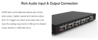M400 jaringan Airplay Hi-Fi 12V, perangkat kontrol rumah pintar Multiroom penguat Audio 4 zona jaringan Airplay