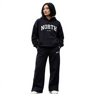 Ladies Two Piece <b>Hoodie</b> and Pants Set Soft Cotton Long Sleeve Lounge Wear Women's Casual Hooded Sweatshirt with Matching Trouser - Product Image 1