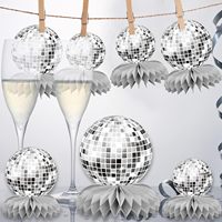 15 pièces de centre de table en nid d'abeille sur le thème du disco argenté, décorations de fête disco, centre de table disco des années 70 pour fournitures de fête