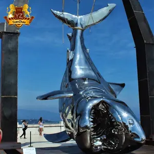 户外城市广场装饰金属工艺真人大小动物不锈钢雕塑大型不锈钢鲨鱼雕像