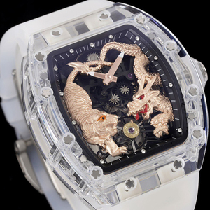 Montre-bracelet haut de gamme RM5101 Crystal Dragon Tiger Tourbillon, squelette, remontage manuel, étanche, unisexe, collection Gala Impérial - Product Image 2