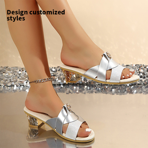 Nouvelles pantoufles sexy pour <span class=keywords><strong>femme</strong></span> à talons hauts, <span class=keywords><strong>talon</strong></span> épais, dessus de chaussure en forme de poisson avec quatre incrustations de perles artificielles et <span class=keywords><strong>talon</strong></span> épais K9217 - Product Image 3