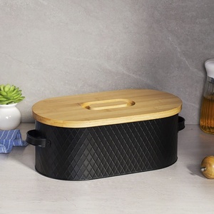 Household Kitchen Food Storage Container Iron Baking <strong>Bread</strong> <strong>Bin</strong> Organizer Bamboo Lid Metal <strong>Bread</strong> Box with Handle - Product Image 2