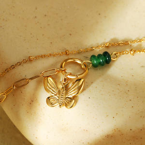 Green Natural Stone Beaded <b>Butterfly</b> Charm <b>Bracelet</b> for Women Versatile Luxury High-End Stainless Steel Fashion Jewelry - Product Image 2