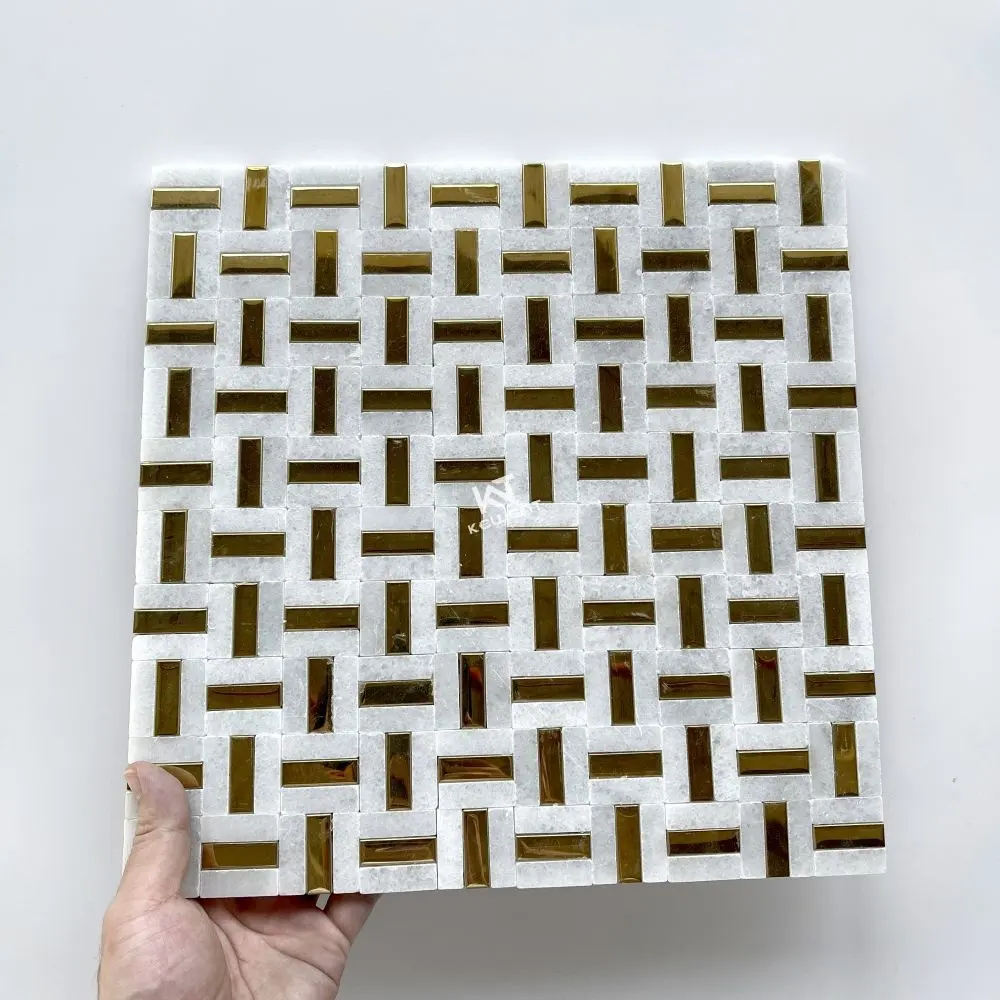 Cina Foshan kompetitif Calacatta emas putih marmer mosaik