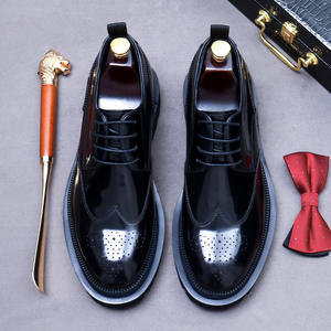 Chaussures habillées pour hommes, modèle 2025, personnalisées, à semelle épaisse, bout rond, en cuir véritable, chaussures de mariage pour hommes - Product Image 5