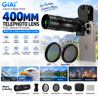 Objectif téléobjectif GIAI 400 mm pour smartphone, objectif d'appareil photo pour téléphone en verre optique HD à clipser avec filtre CPL Black Mist Combo