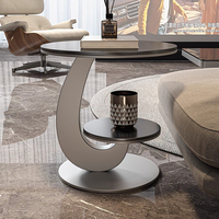 Table d'appoint circulaire moderne de luxe en marbre Table basse en métal Table d'angle de canapé Mobilier de maison pour chambre à coucher et salon