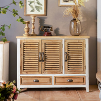 Meuble d'appoint rustique en bois à persiennes avec 2 tiroirs, style classique vintage antique, pour maison, ferme ou hôtel