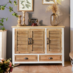 Home <b>Rustic</b> Louvered Wood 2 Drawer <b>Cabinet</b> Classical Vintage Antique Style Accent Furniture <b>Cabinet</b> - Product Image 5