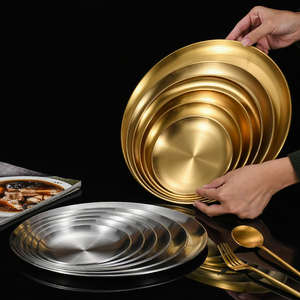 丸い金のステンレス鋼板バーベキュープレート皿耐久性のある韓国スタイルの異なるサイズのバーベキュープレート - Product Image 6