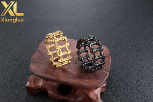 Chaîne unisexe style Hop Punk, largeur 12 mm, noire, plaquée or 10K et 18K, avec anneaux de moto, cadeaux tendance pour motards - Product Image 5