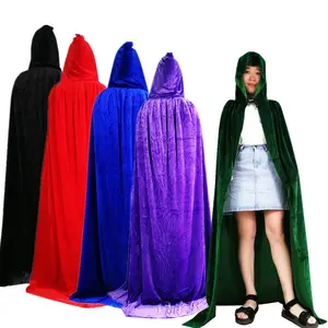 Halloween Fluwelen Mantel Heks Vampier Kostuum Grote Zwarte Mantel Cosplay Kostuum Voor Volwassenen