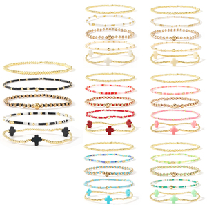 Conjunto <span class=keywords><strong>de</strong></span> <span class=keywords><strong>Joyas</strong></span> Go2boho Pulsera Multicapa con Colgante <span class=keywords><strong>de</strong></span> Cruz Bañado en <span class=keywords><strong>Oro</strong></span> Pulseras Elásticas <span class=keywords><strong>de</strong></span> Cuentas Hechas a Mano Joyería Boho <span class=keywords><strong>para</strong></span> <span class=keywords><strong>Mujer</strong></span> Regalo - Product Image 4