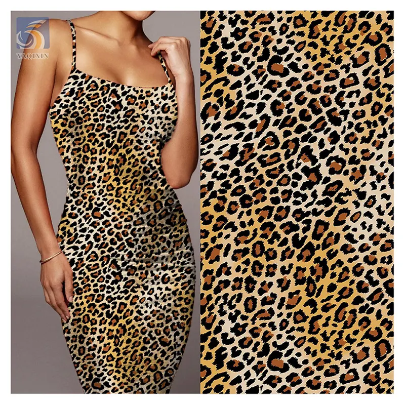América do Norte Hot Sales 4 Way Stretch Spandex Vestido Senhoras Tights Tecido Sexy Leopard Print Polyester Fabric