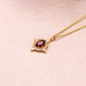 Emotional 925 <strong>Sterling</strong> <strong>Silver</strong> 14K Gold Plated Custom Gemstone Cz Zircon Cross <strong>Star</strong> Flower Red Garnet <strong>Necklace</strong> With Natural Stone - Product Image 6