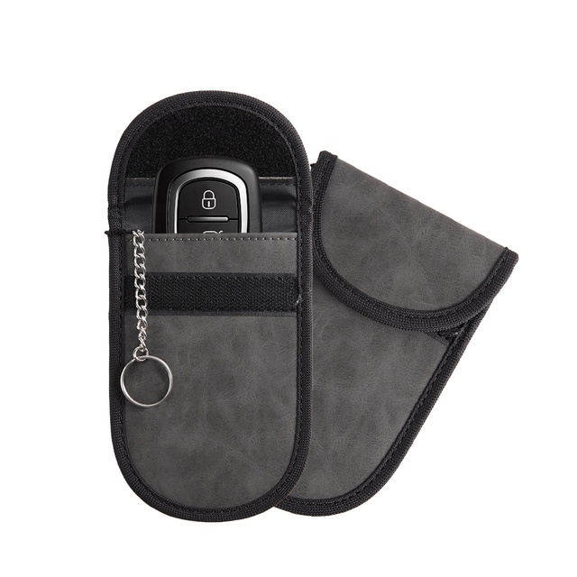 Durable Luxury PU Leather Portable Faraday Cage Blocker Custom Logo Car Key Fob Protector Storage Bag