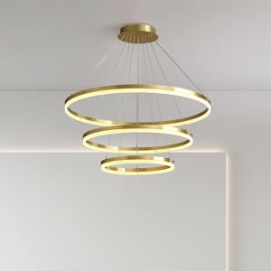 Lámpara de Araña de Anillo de Lujo de Estilo Nórdico, Elegante Lámpara de Latón de Alta Gama para Vestíbulo de Villa, Iluminación Principal, Alimentación por CA para Espacios Interiores - Product Image 2