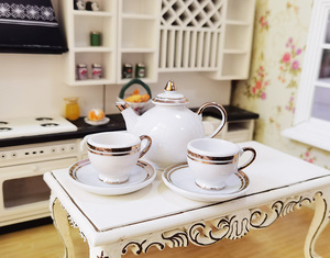 Service à thé miniature en céramique à l'échelle 1:6, accessoires pour maison de poupée, vaisselle à motif floral - Product Image 6