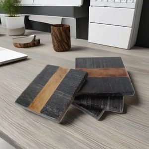 Juego de posavasos de mármol y madera negra pulida Juego de 4 piezas - Product Image 4