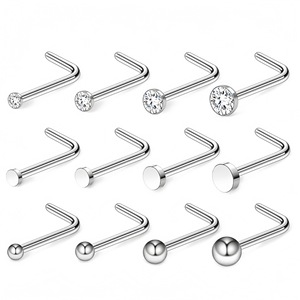 Clous de nez en acier inoxydable avec extrémité en boule de cristal blanc pour bijoux de piercing, cadeau - Product Image 1