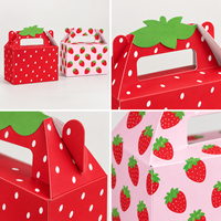 Boîte cadeau portable en papier motif fraise avec doublure en éponge et poignée de transport pour l'emballage de gâteaux, cupcakes et événements festifs