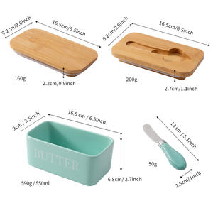 Beurrier en céramique minimaliste avec couvercle, boîte à beurre rectangulaire en grès multicolore à couvercle rabattable pour le rangement de cuisine - Product Image 2