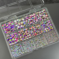 Lot de 12 grilles de strass AB pour nail art, cristaux de verre multi-formes, pierres précieuses à dos plat, diamants brillants mélangés pour la décoration DIY des ongles