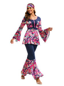 Costumes de style hippie pour femmes rose vif, années 1960 et 1970, pantalon à manches cloche, adapté aux spectacles de scène, aux fêtes et aux spectacles - Product Image 4