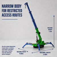 Mini-grue araignée sur chenilles de 1,2 tonne, télécommande sans fil, flèche télescopique hydraulique, portée de levage de 6,3 m pour les levages en espaces étroits intérieurs