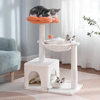 Arbre à chat floral 34 pouces, griffoir et petite tour pour chats de grande taille, avec hamac, lit supérieur amovible et condo spacieux