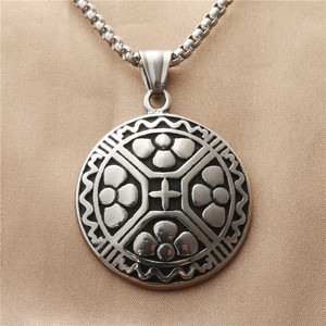 Men's Stainless Steel Round <b>Cross</b> Pendant Necklace Geometric Petal Design Fashion Jewelry 19079 - Product Image 1