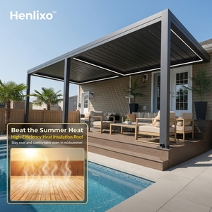 Pérgola Motorizada HENLIXO <span class=keywords><strong>de</strong></span> Aluminio, Gazebo Bioclimático <span class=keywords><strong>con</strong></span> Luces LED, Techo <span class=keywords><strong>de</strong></span> Láminas, Puertas Corredizas <span class=keywords><strong>de</strong></span> Vidrio, Gazebo para Patio - Product Image 2