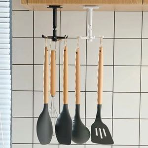 360 Degree Rotatable PP Punch Free Six Claw <b>Hook</b> Kitchen Spatula Spoon <b>Wall</b> Mounted Storage Hanger Novelty <b>Hooks</b> - Product Image 5