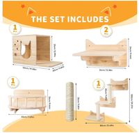 Maßgefertigte Katzenwandregale für Große Katzen 9-teiliges Holz-Wandmontage-Set mit Kletterelementen, Kratzpfosten und Katzenhöhle