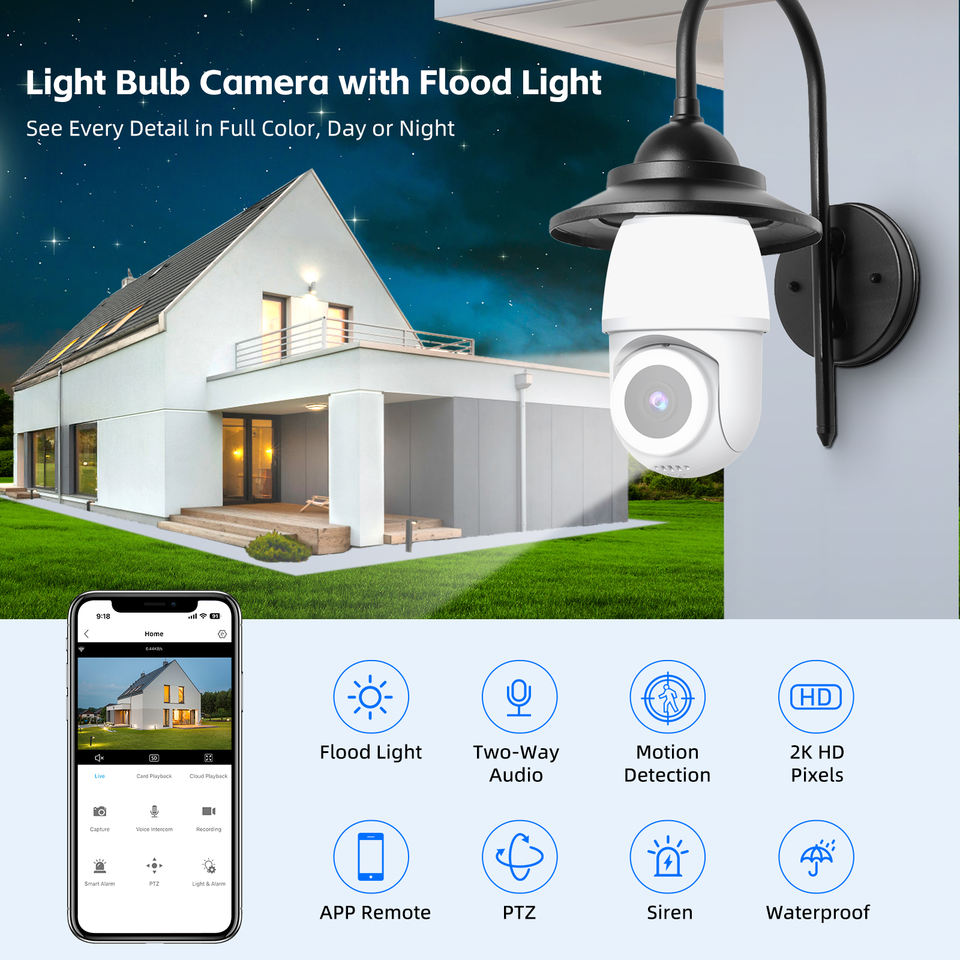 Tuya E27 Light Bulb Security Camera Color Night Vision Waterproof PTZ ...